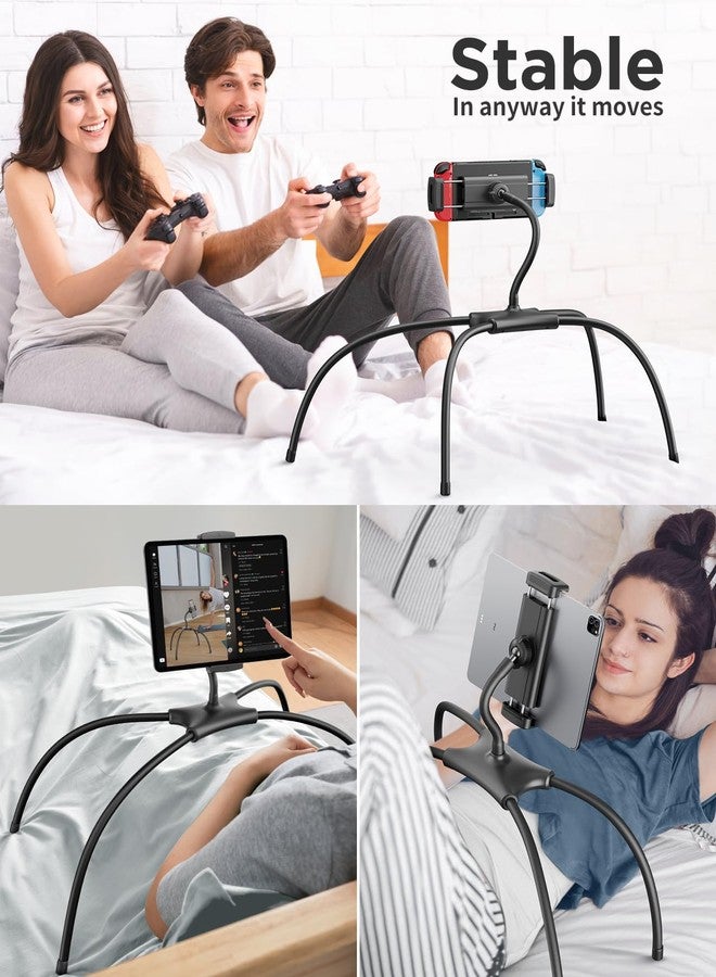 SAIJI iPad Stand, Adjustable Ergonomic Tablet Holder for Bed, Kindle Stand for Reading in Bed Fit for Tablet, Phone, Kindle, Portable Monitor, Switch and More 4.7"-17.3" Devices (Black) - Image 4